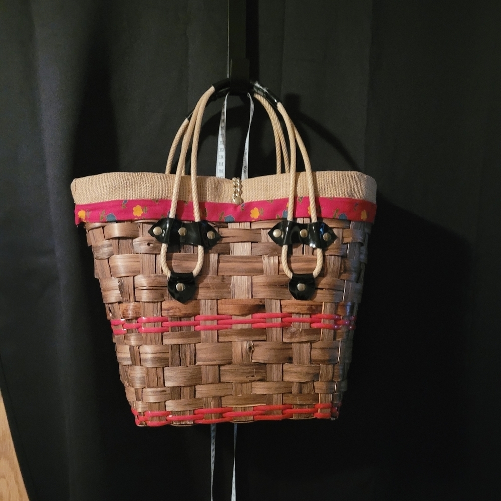 Vintage Italian Woven Basket Tote Purse Brown Red Black Longeberger Style